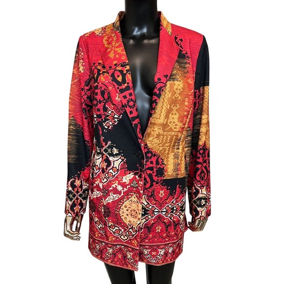 Chico's Paisley Patchwork Longline Blazer Jacket Red Black Gold Size 1 - Picture 4 of 11